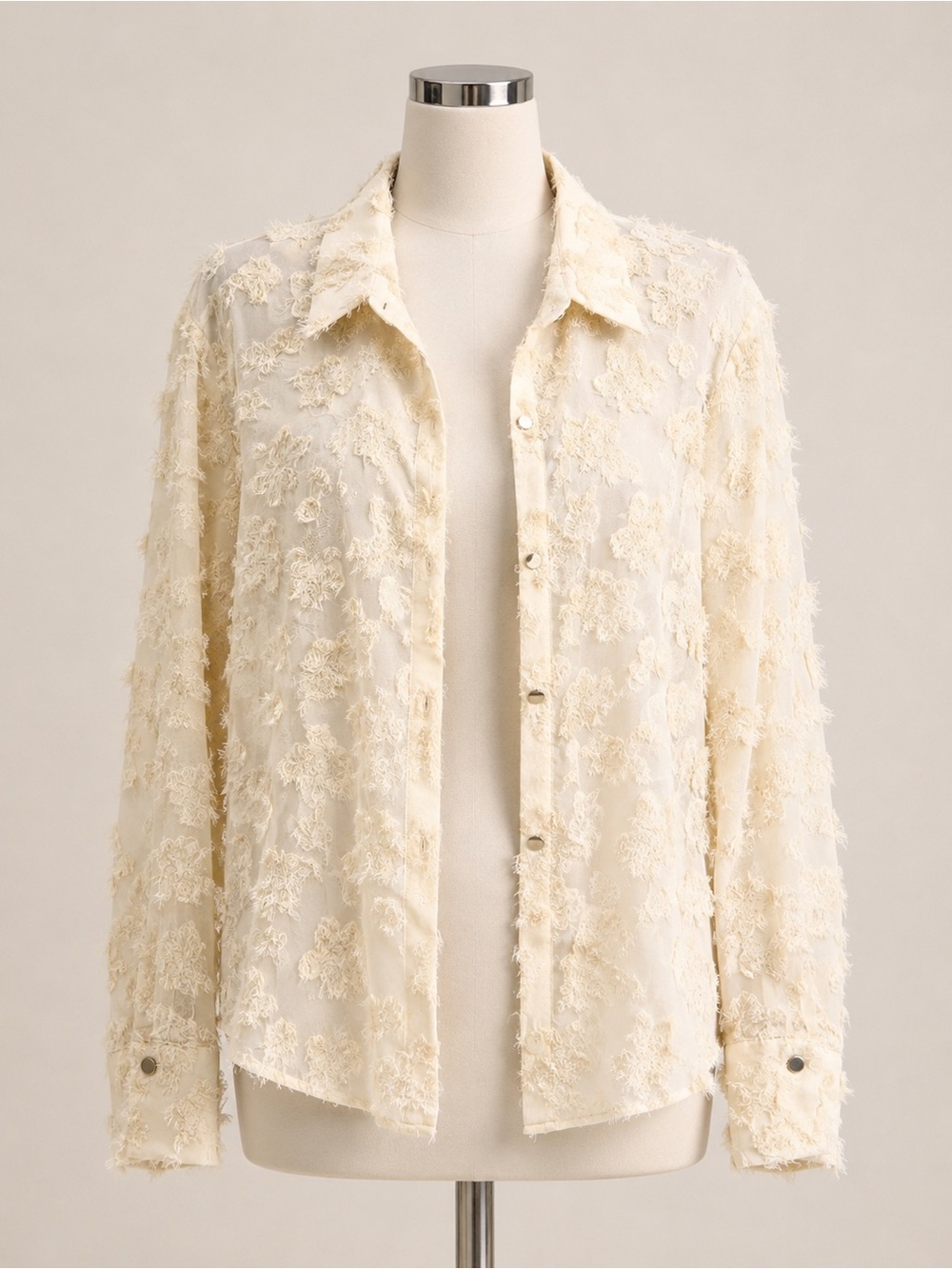 Zara Ivory Textured Button-Front Jacket
